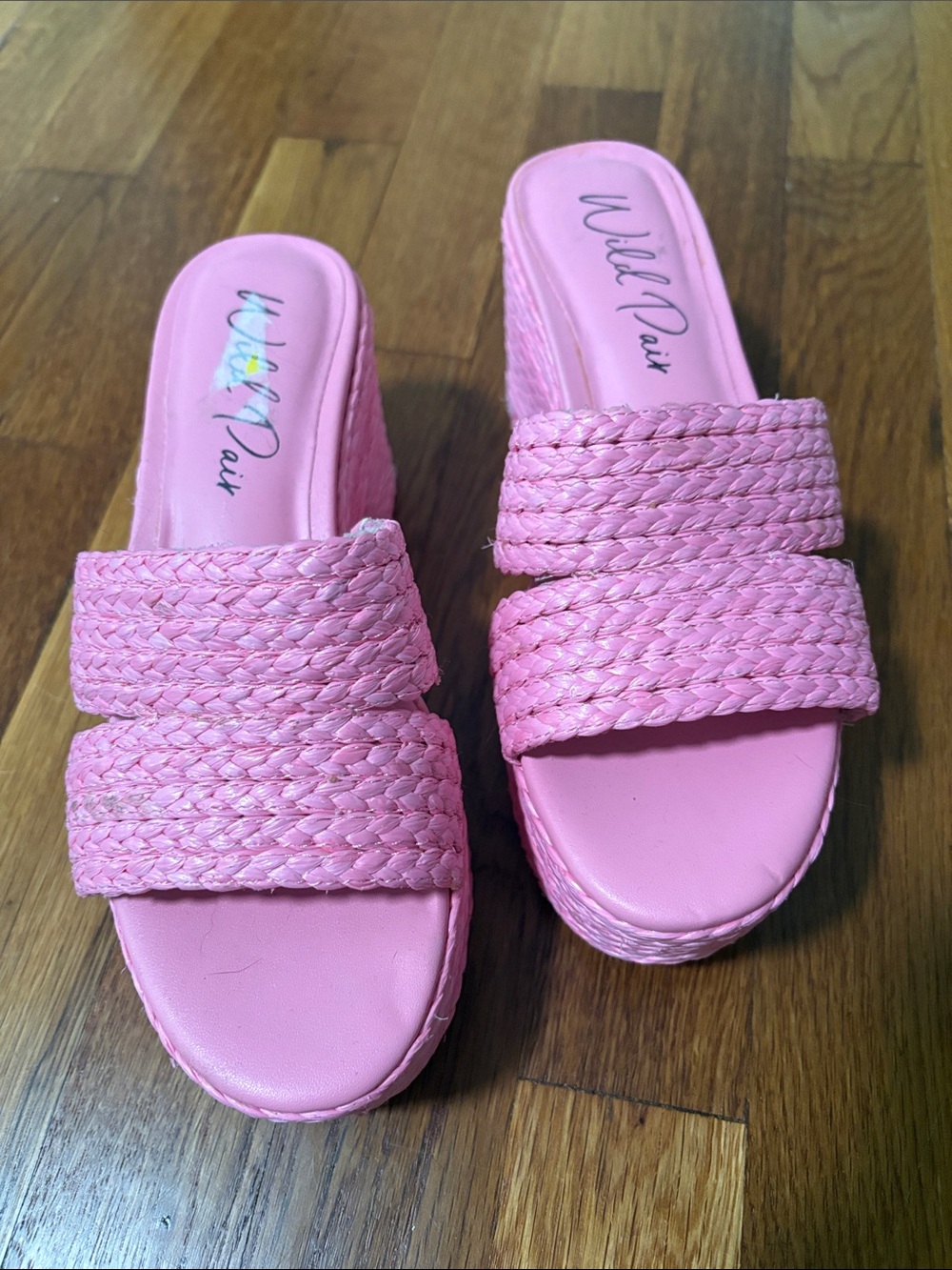 Wild Pair Pink Braided Platform Slide Heels - Picture 2 of 6